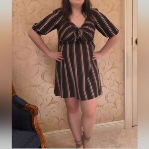 ♡ 3/$16 ♡Striped Black  Tan Mini Everyday Women's Dress Sz XL Has Stretch